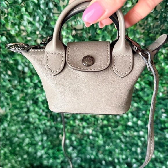 Longchamp Leather Gray Mini Handbag Crossbody Bag Charm - Picture 5 of 8